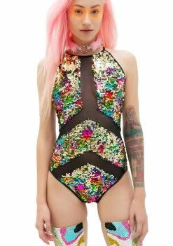 Jaded London Rainbow Sequin Paneled Swimsuit
