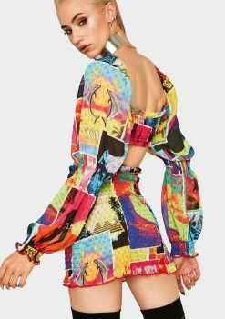 Jaded London Surf Poster Puff Sleeve Organza Top Tops