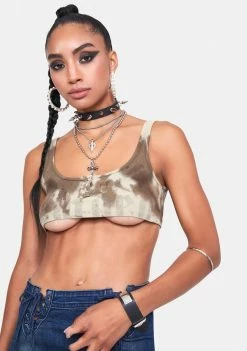 Jaded London Tops Tie Dye Rib Bralet With Poppers & Printed Logo