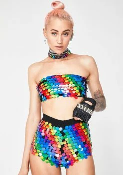 Jaded London Rainbow Sequin Hot Pants