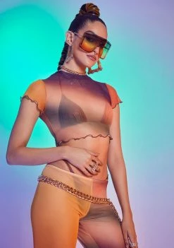 Jaded London Tops Ombre Mix Print Mesh Crop Tee