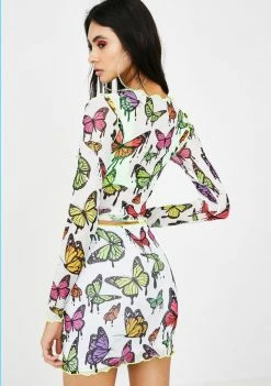 Jaded London White Mesh Butterfly Print Mini Skirt Bottoms