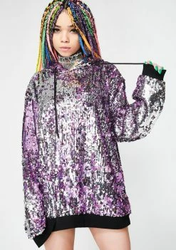 Jaded London Flip Sequin Hoodie Tops