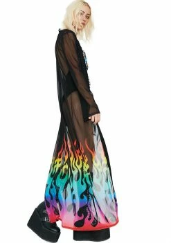 Jaded London Rainbow Flame Maxi Kimono Outerwear