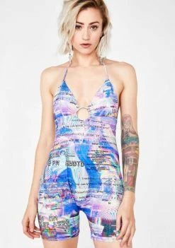 Jaded London Glitch Print Cycling Short Playsuit Jumpsuits & Rompers