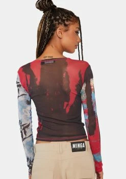 Jaded London Tops Mirage Mesh Long Sleeve Top