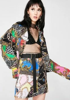 Jaded London Bottoms Mixed Scarf Print Denim Mini Skirt