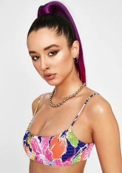 Jaded London Vintage Floral Shirred Bikini Top Swim