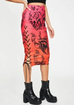 Jaded London Ombre Tribal Print Lace-Up Midi Skirt Bottoms