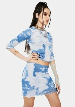 Jaded London Cloud Print Layered Mesh Crop Top Tops