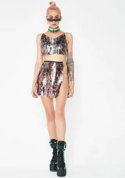 Jaded London Tops Rainbow Sequin Spike Crop Top