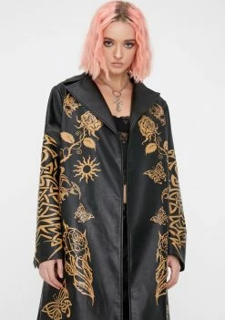 Jaded London Tan Tattoo Vegan Leather Midi Jacket