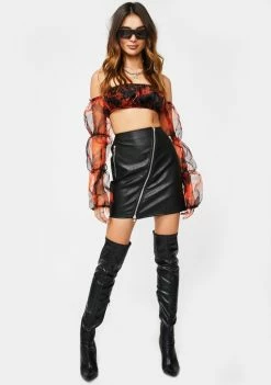 Jaded London Orange Tie Dye Organza Puff Sleeve Top Tops