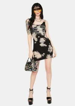 Jaded London Dresses Bleached Rib Racer Dress With Call Me Diamante Detail