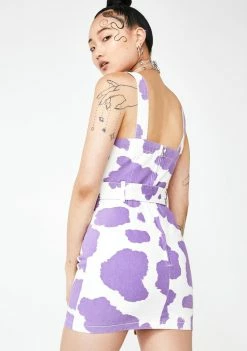 Jaded London Lilac Cow Print Denim Mini Dress