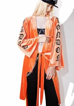 Jaded London Orange Velvet Kimono