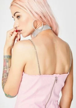 Jaded London Diamante Famous Pink Denim Dress
