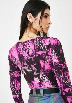 Jaded London Pink Skull Print Long Sleeve Bodysuit