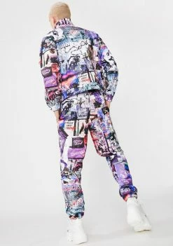 Jaded London Bottoms Mashup Graffiti Quilted Joggers