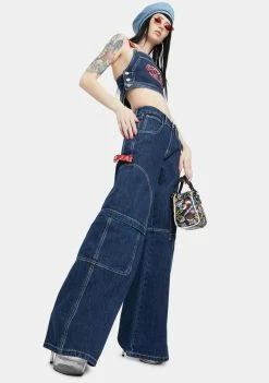 Jaded London Oversized Low Rise Skater Jeans With Contrast Stitching Bottoms