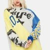Jaded London Dresses Varsity Prints Cut & Sew Oversized Sweatshirt Dress