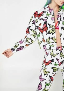 Jaded London White Butterfly Print Denim Jacket