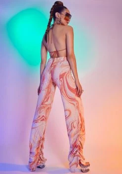 Jaded London Jogger Sweatpants Orange Swirl Ruched Hem Printed Knit Joggers