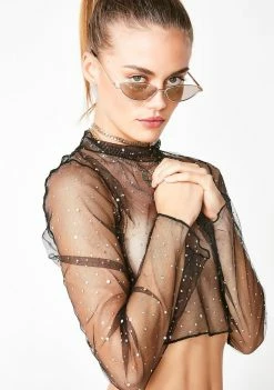 Jaded London Tops Diamante Mesh Crop Top