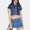 Buy ✨ Jaded London Flower Print Short Sleeve Denim Crop Top 😀 2 Jaded London Flower Print Short Sleeve Denim Crop Top
