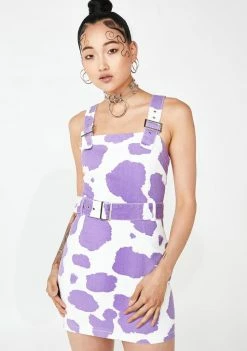 Jaded London Lilac Cow Print Denim Mini Dress