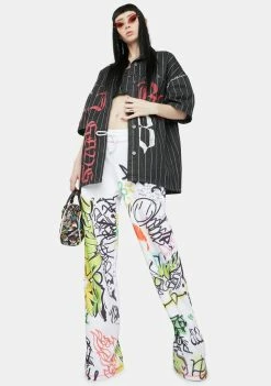 Jaded London Pinstripe Denim Oversized Button Up Shirt