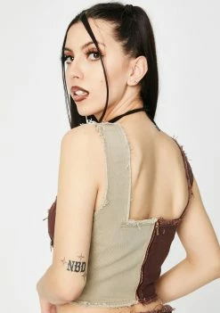 Jaded London Tops Brown Patchwork Denim Corset Top