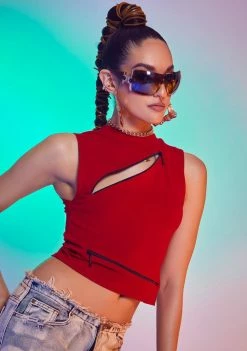 Jaded London Tops Sleeveless 90s Tee With Slashed Zip Detail