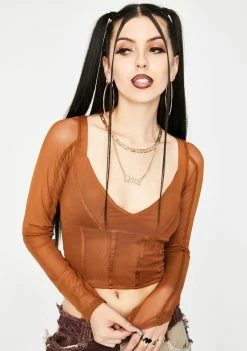 Jaded London Shop 8 Jaded London Brown Corset Mesh Top Tops