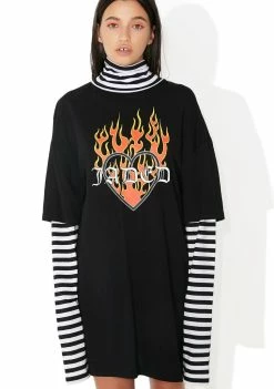 Jaded London Flame Heart Striped Layer Dress