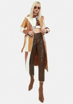 Cheapest 🛒 Jaded London Patchwork Vegan Leather Belted Trench 🧥 Coat Outerwear 🎉 8 Jaded London Patchwork Vegan Leather Belted Trench Coat Outerwear