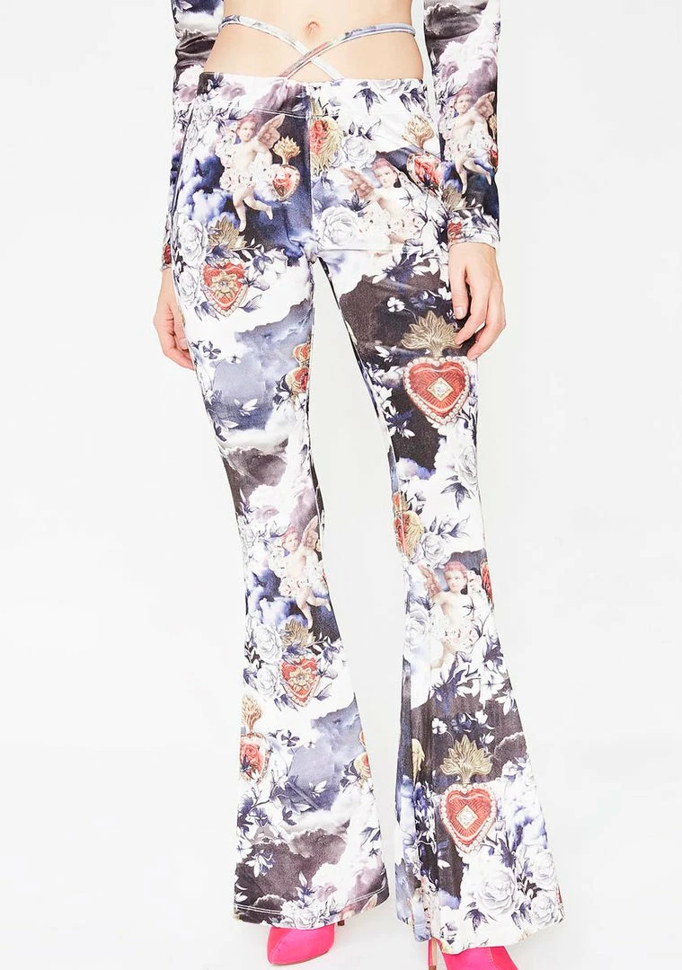 Outlet π₯° Jaded London Bottoms Cherub Print Velvet Flares With Heart Thong Detail π₯° 3 Jaded London Bottoms Cherub Print Velvet Flares With Heart Thong Detail