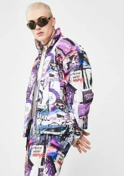 Jaded London Mashup Graffiti Quilted Jacket