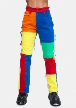 Jaded London Primary Colour Block Patchwork Denim Boyfriend Fit Jeans Bottoms