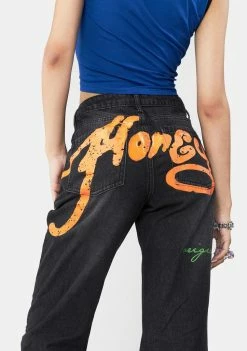Jaded London Honey Bum Print Low Rise Jeans Bottoms