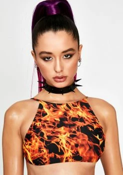 Jaded London Swim Flame Print Tie Back Bikini Top