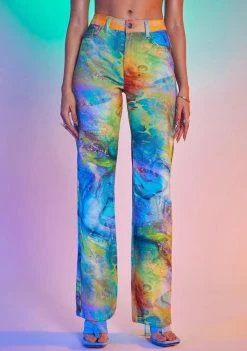 Jaded London Bottoms Mix Fairy Print Low Rise Bootcut Jeans