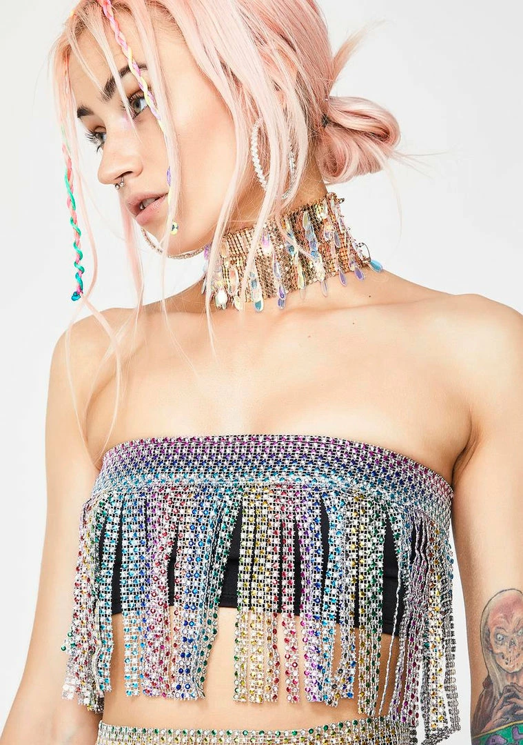 Hot Sale 🌟 Jaded London Rainbow Diamante Fringe Bandeau Top Tops 🌟 5 Jaded London Rainbow Diamante Fringe Bandeau Top Tops