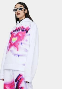 Jaded London Pink Heaven Print Oversized Hoodie Tops