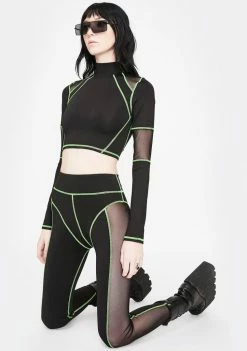 Jaded London Active Green & Black High Neck Mesh Top