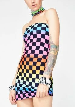 Jaded London Dresses Rainbow Checkboard Bodycon Mini Dress