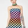 Jaded London Dresses Rainbow Checkboard Bodycon Mini Dress
