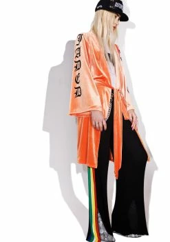 Jaded London Orange Velvet Kimono