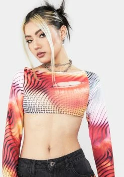 Jaded London Tops Y2K Lips Print Backless Long Sleeve Top
