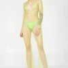 Jaded London Diamante Neon Green Mesh Keyhole Flared Leg Catsuit